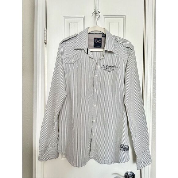 Vintage Y2K style - Pro Jek Raw men’s button-down shirt white and light gray str - Picture 1 of 12